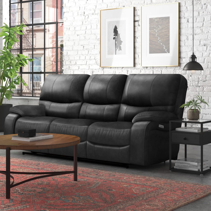 Steelside™ Flagg 86" Genuine Leather Pillow Top Arm Reclining Sofa